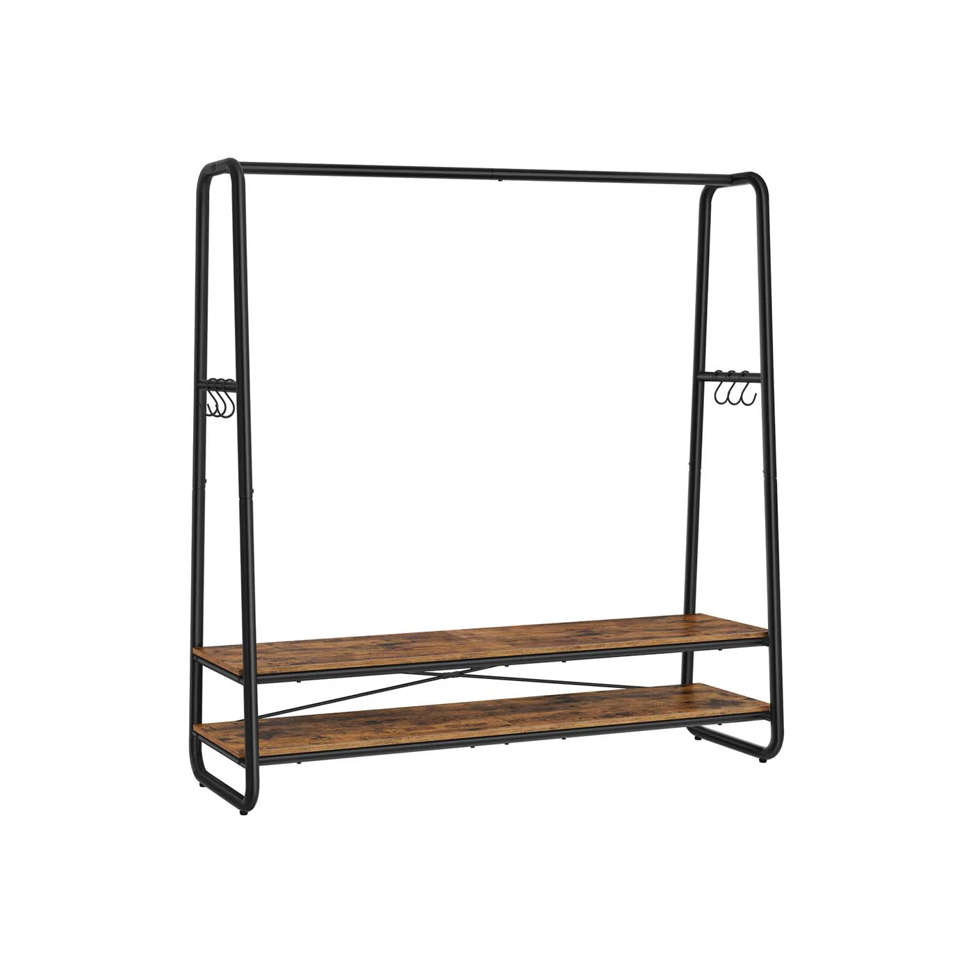 Kledingrek –  45 x 138 x 160 cm – Vintage bruin-zwart – Met 2 planken en 6 haken – Tot 197 kg draagvermogen