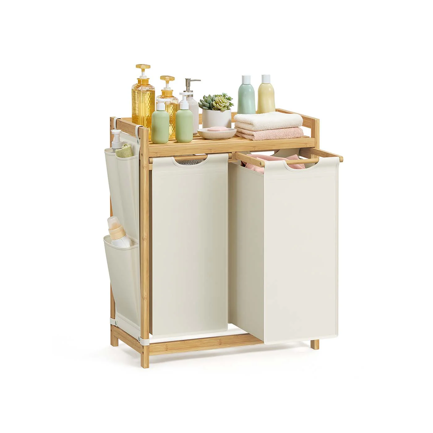 Wasmand met 2 compartimenten – 100L – Uitneembare tas – Bamboe ontwerp