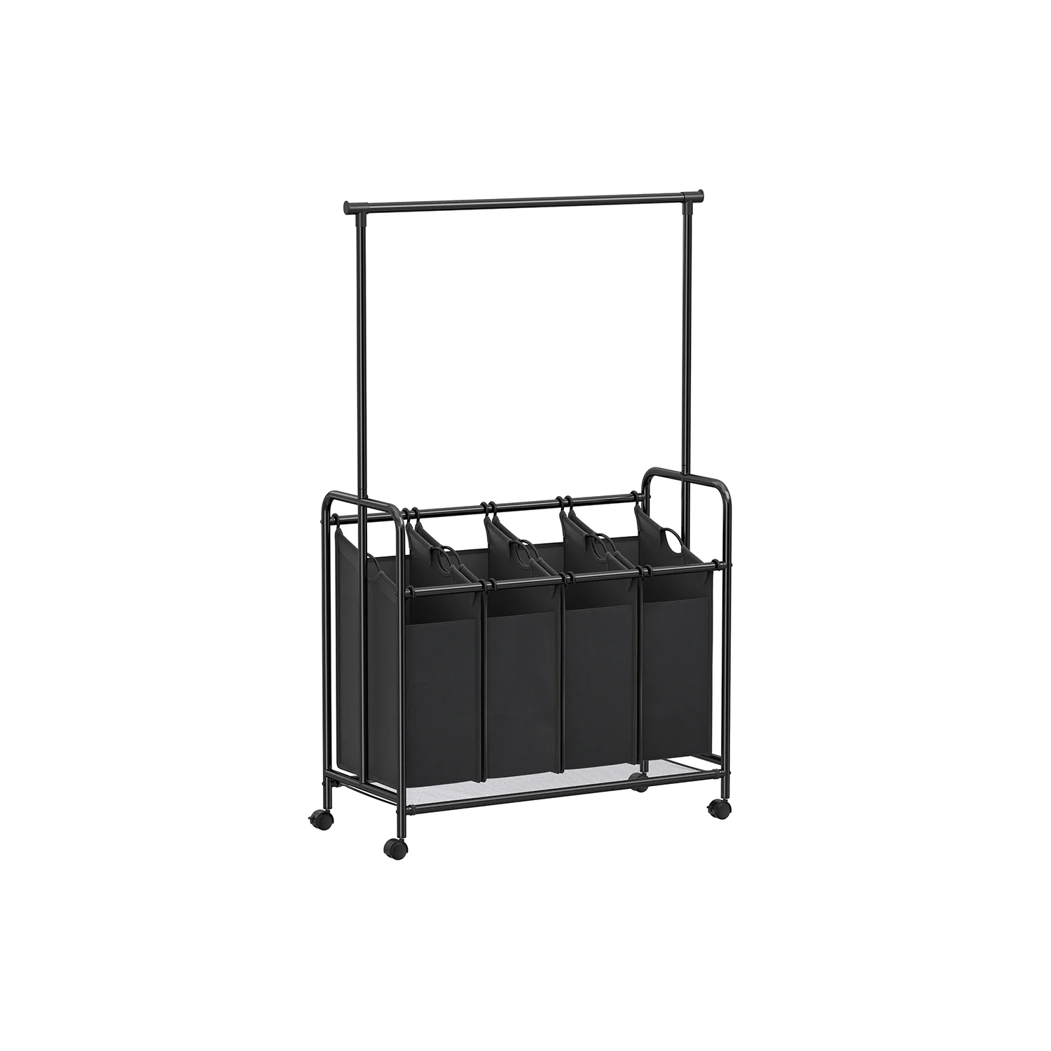 Wasmand – 4 x 50 liter – met uitneembare waszak – zwart