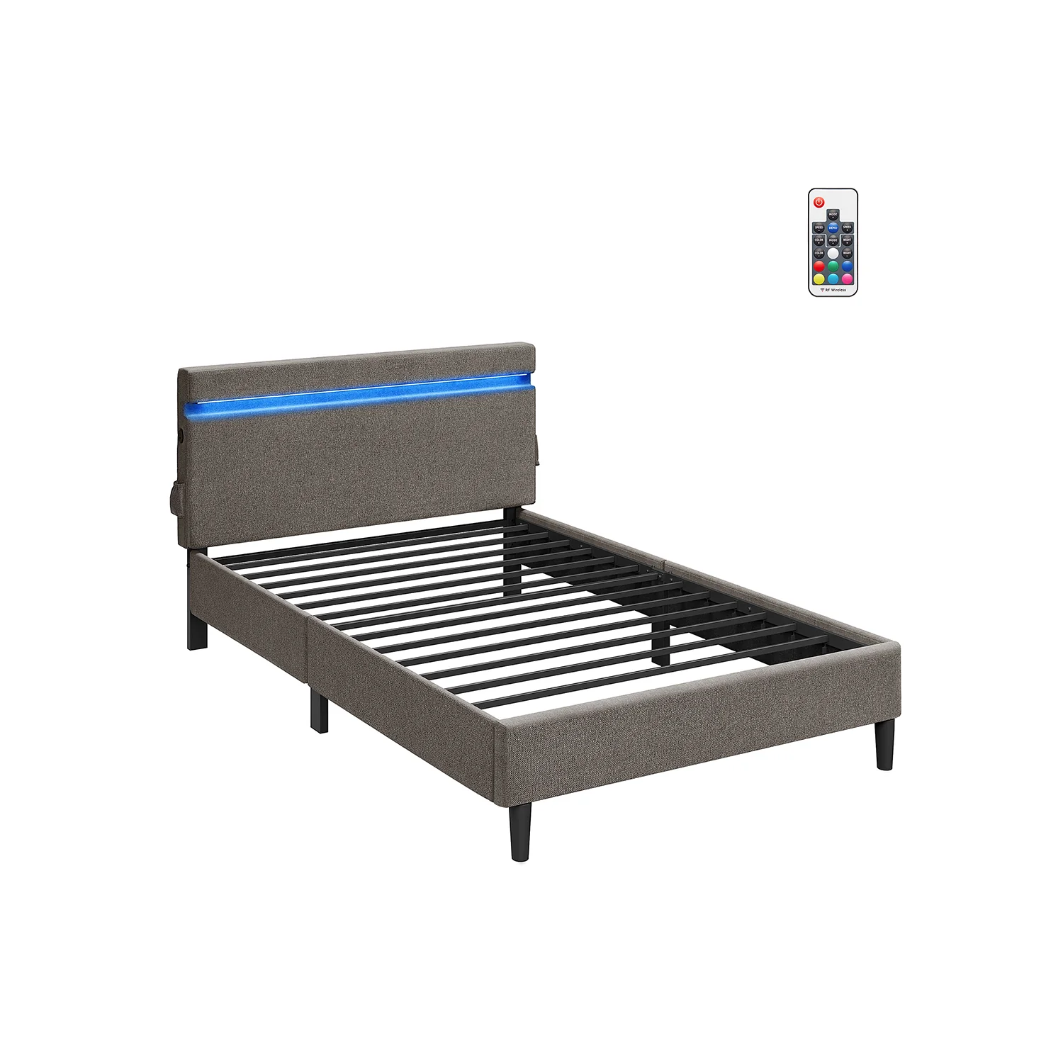 Metalen tweepersoonsbed met LED-verlichting donkergrijs
