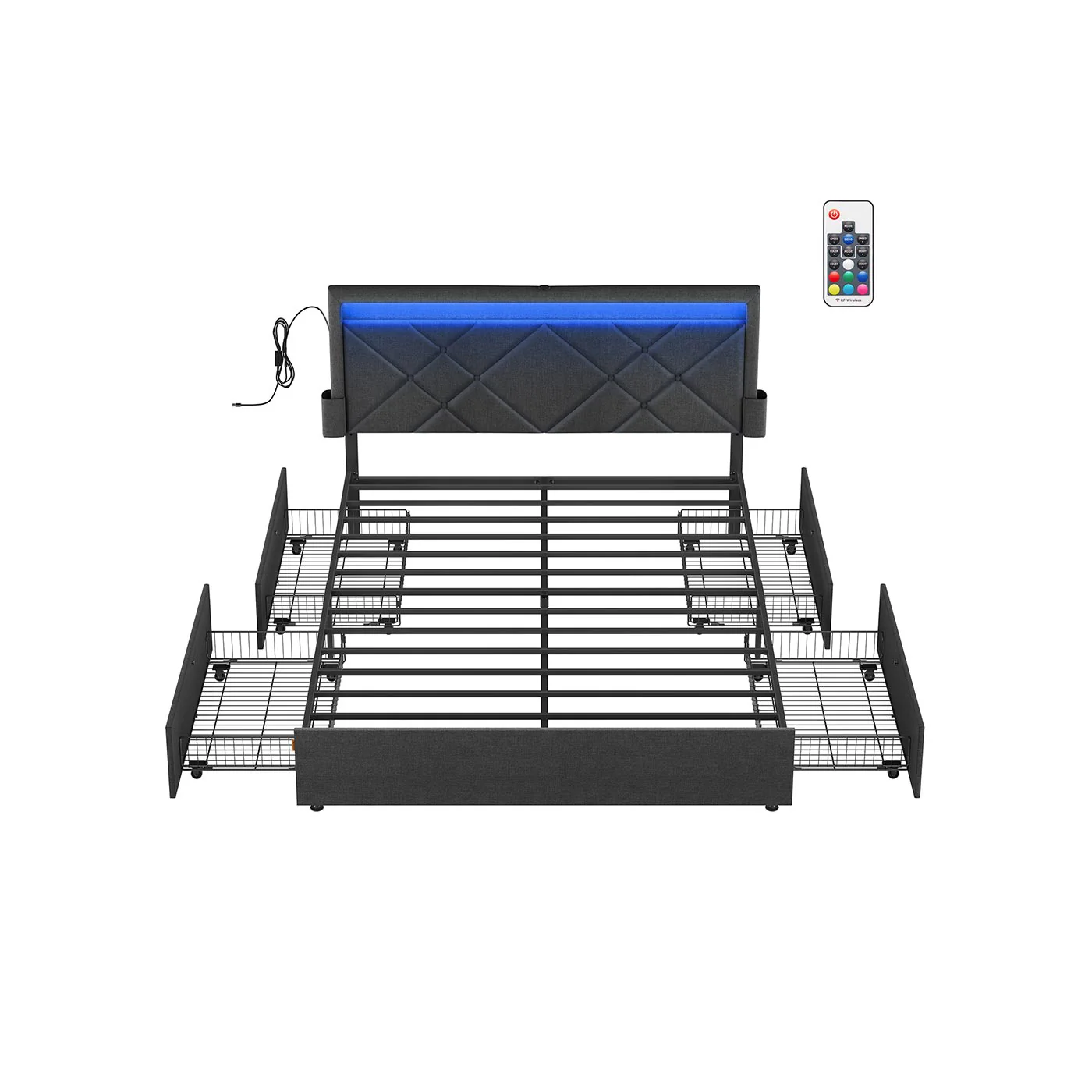 Tweepersoonsbedframe met hoofdbord – Staal – Leigrijs