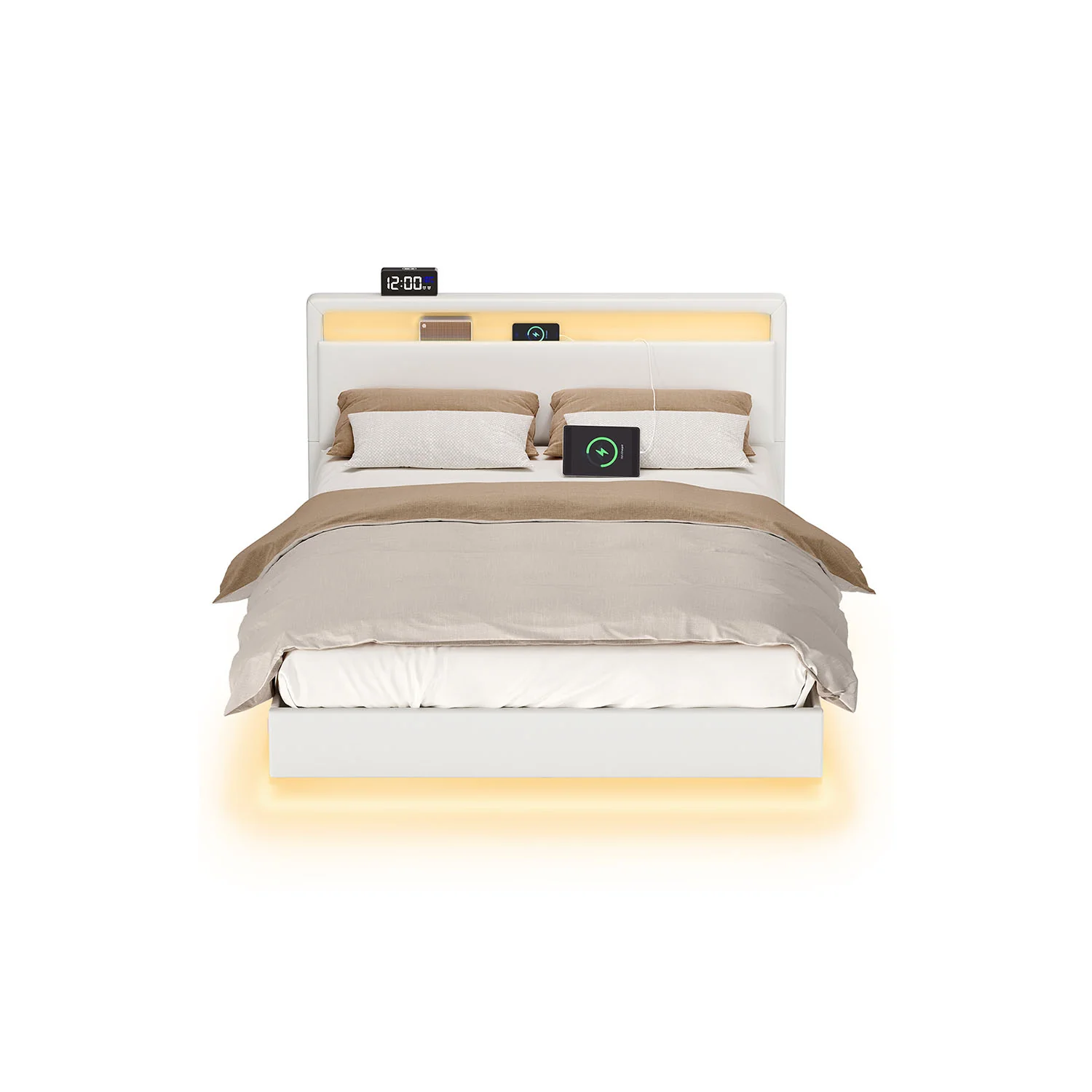 Bedframe 140×200 cm met LED-verlichting en USB-wolkwit