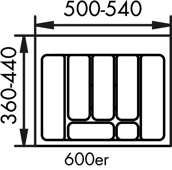 Bestekelement 2, Bestekelementen, voor 600 mm kastbreedte