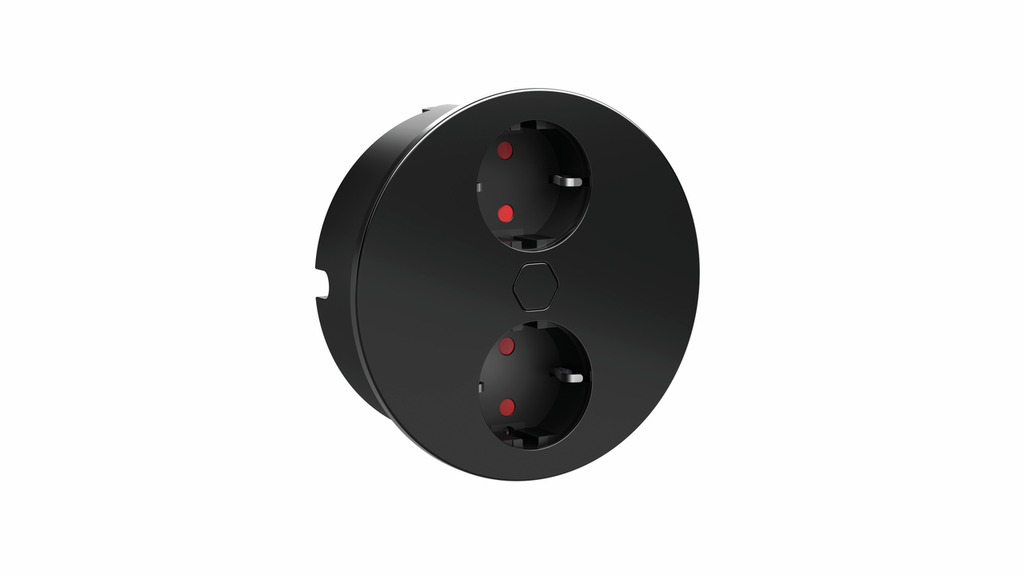 Duplex E dubbele contactdoos, Contactdooselement, rond, met veiligheidsstopcontacten, zwart mat
