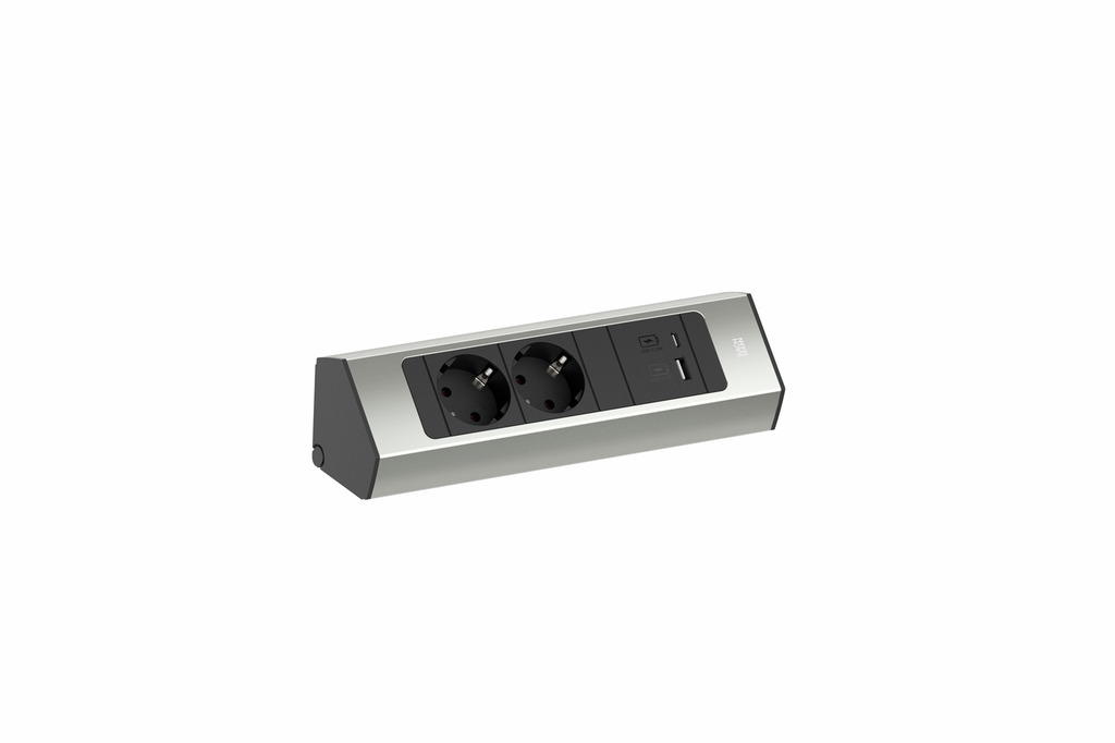 Casia 2K stekkerdoos USB A+C, Contactdooselement, roestvrij staalkleurig