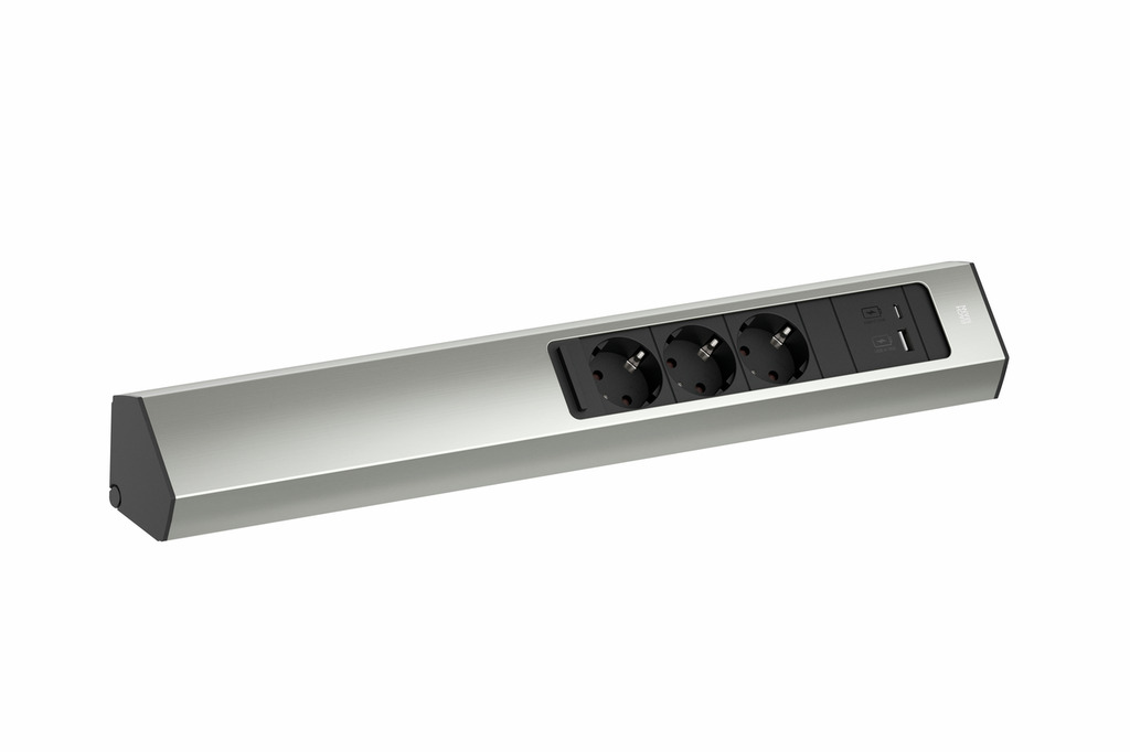 Casia 2L stekkerdoos USB A+C, Contactdooselement, roestvrij staalkleurig