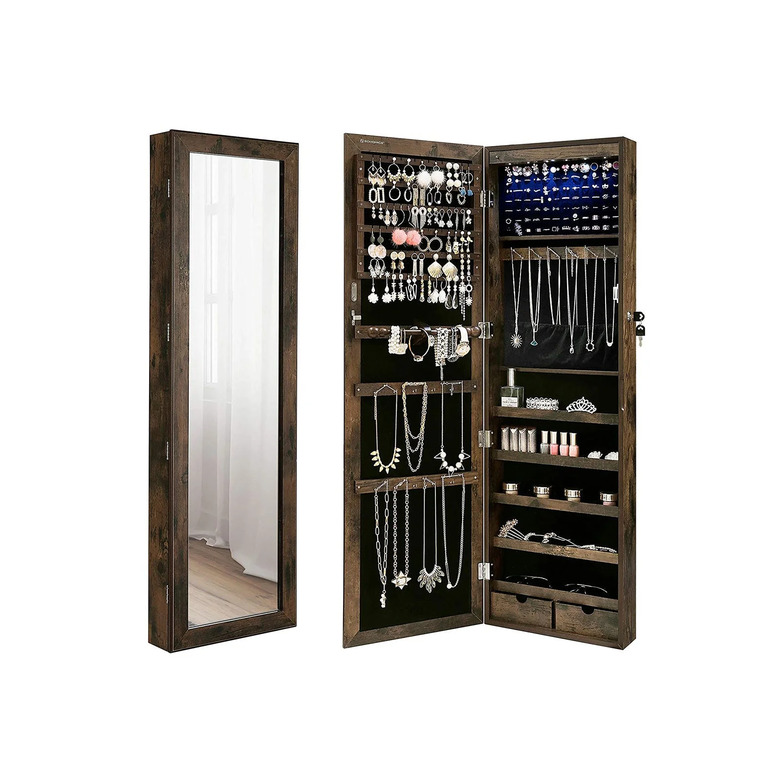 Sieradenkast – Hangende spiegelkast – Vintage bruin