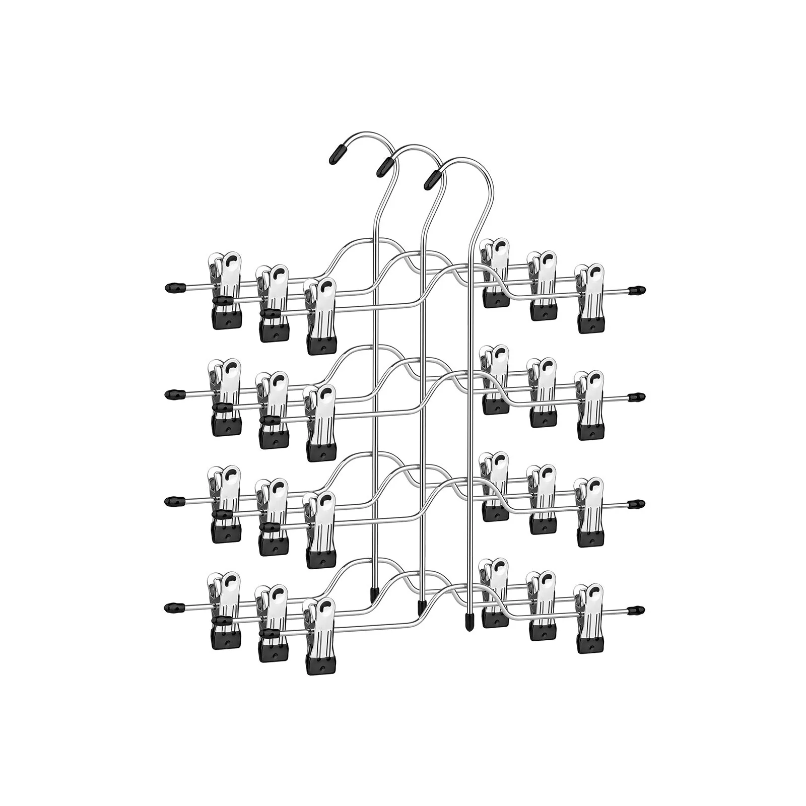 Broekhanger – Ruimtebesparend met clips – Set van 3 – Zilver-zwart