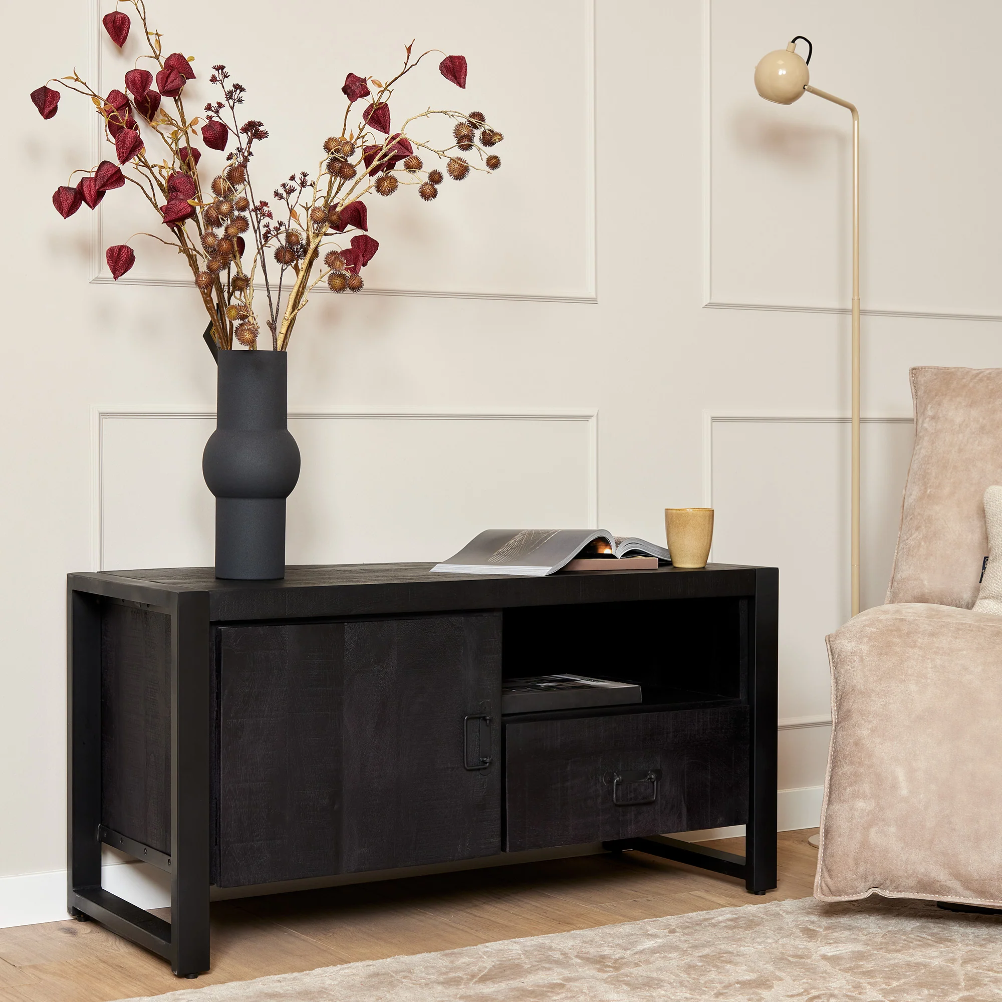 Tv meubel Boaz Black met deur en een lade | 110cm