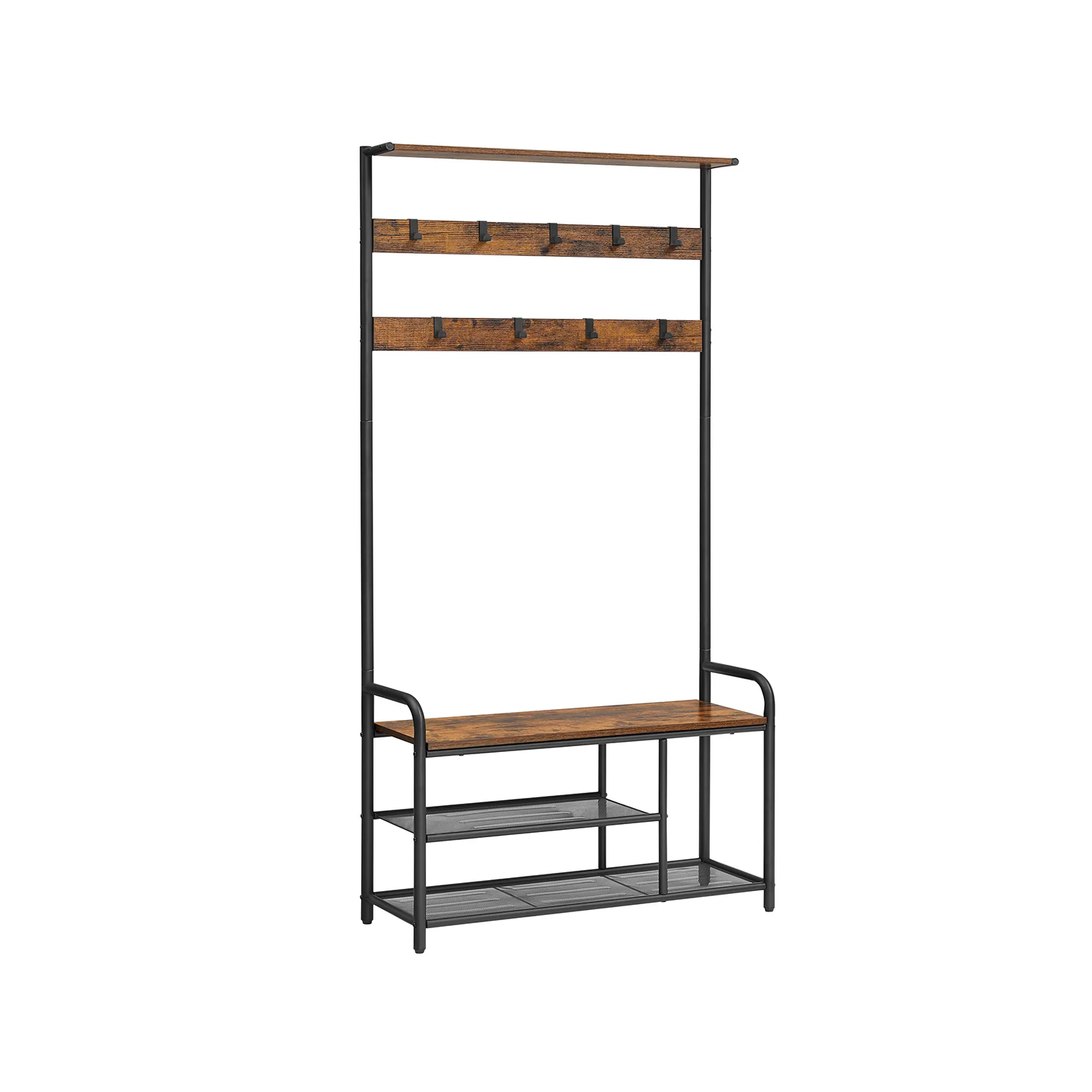 Kapstok met bankje – Industrieel design – 9 haken – Tot 90 kg draagvermogen