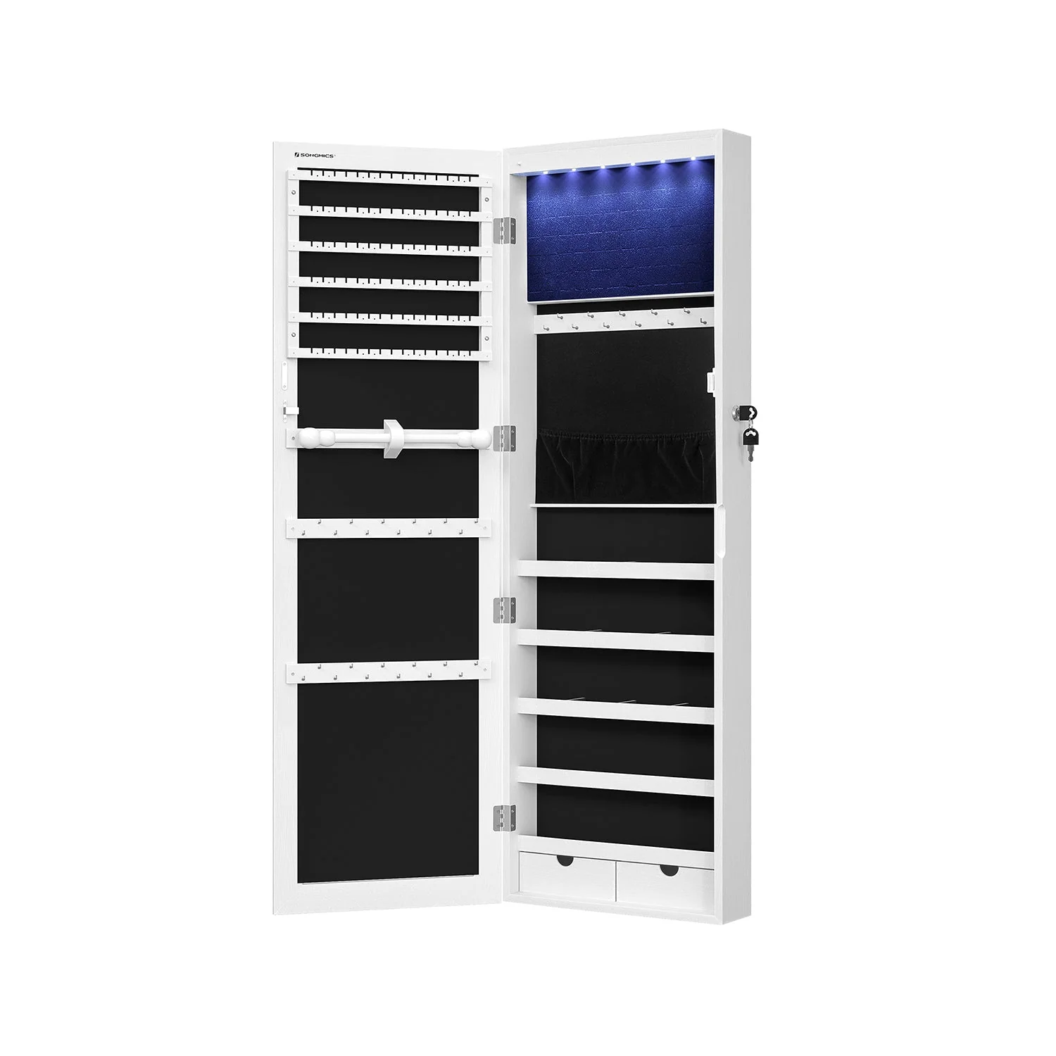 Sieradenkast – hangend met LED-verlichting – wit