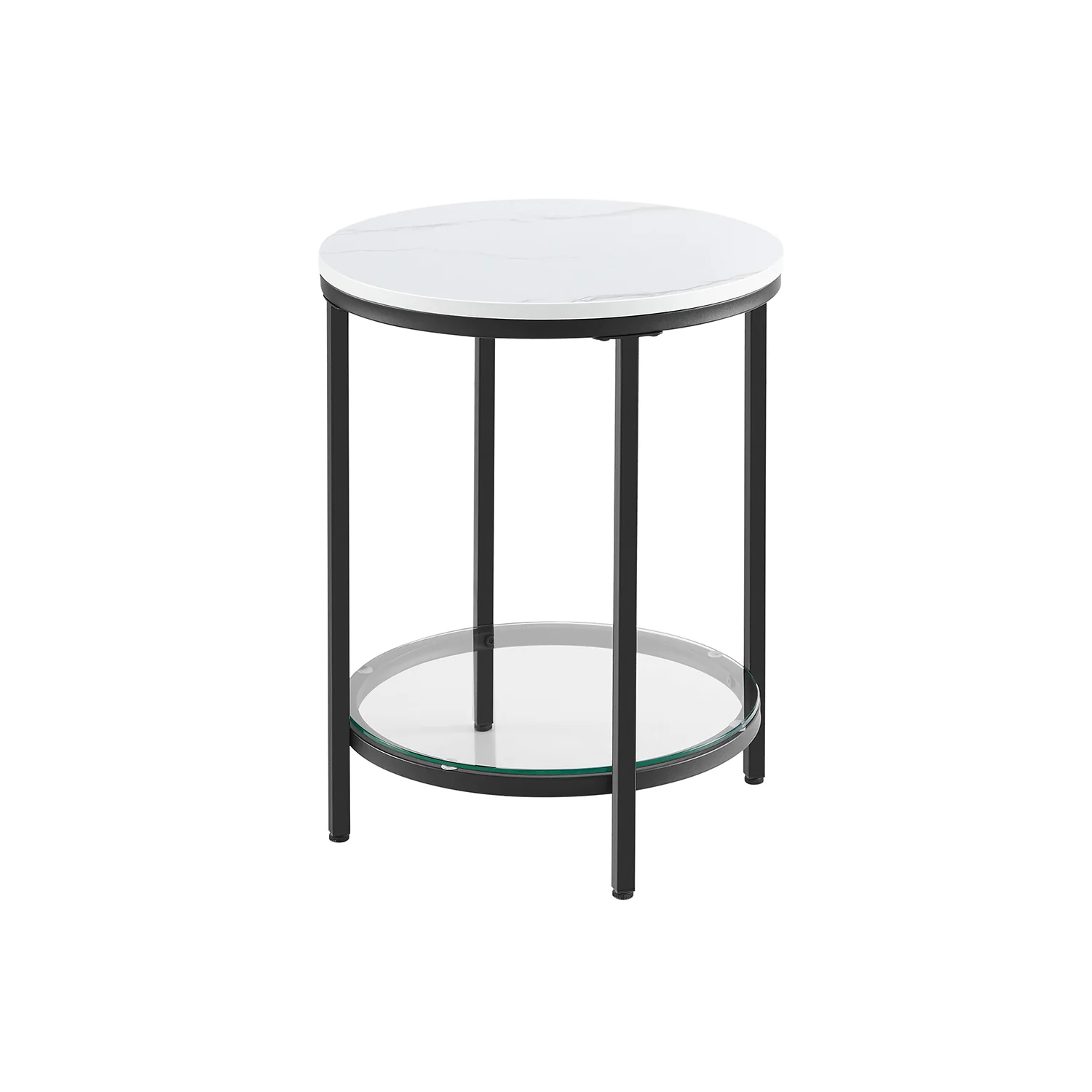 Bijzettafel – 2 niveaus – zwart frame – wit marmerlook