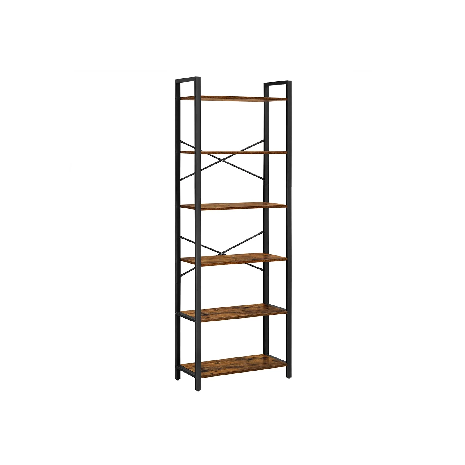 Boekenkast met 6 open planken – Rustiek bruin – 66 x 30 x 186 cm – Met anti-kantelset