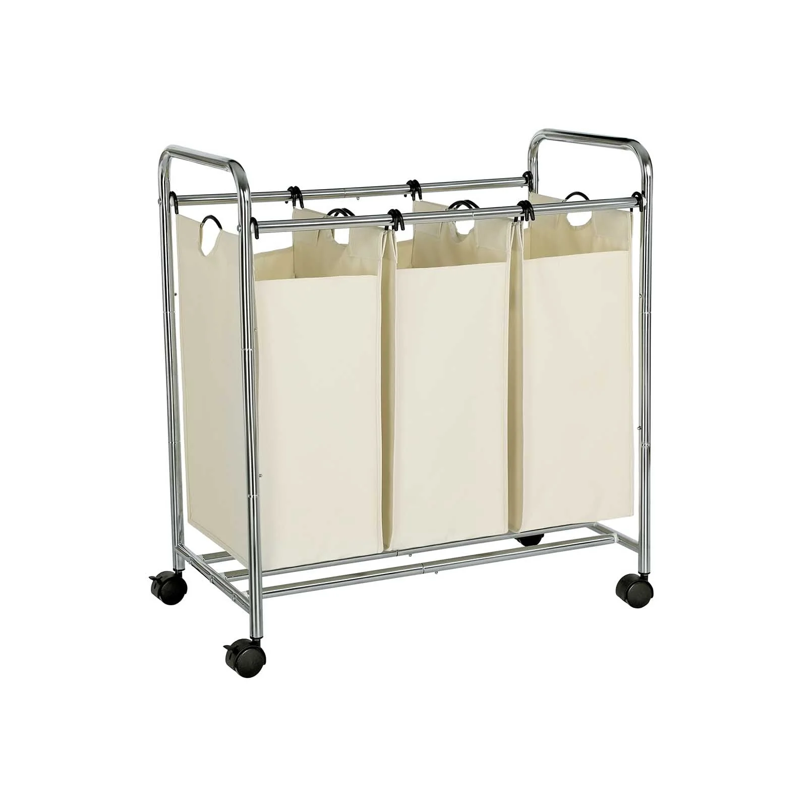 Wasmand – 3 vakken – uitneembare zakken – beige
