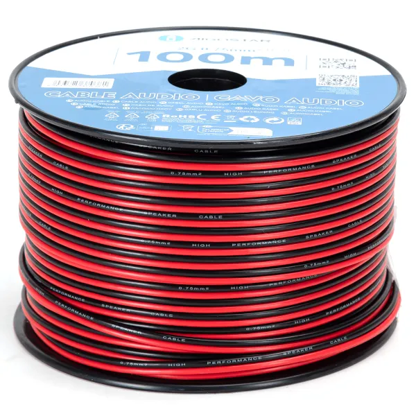 2-Aderig Ledstripkabel 0.75mm2 | 100 Meter op rol – 22AWG Kabel Rood / Zwart