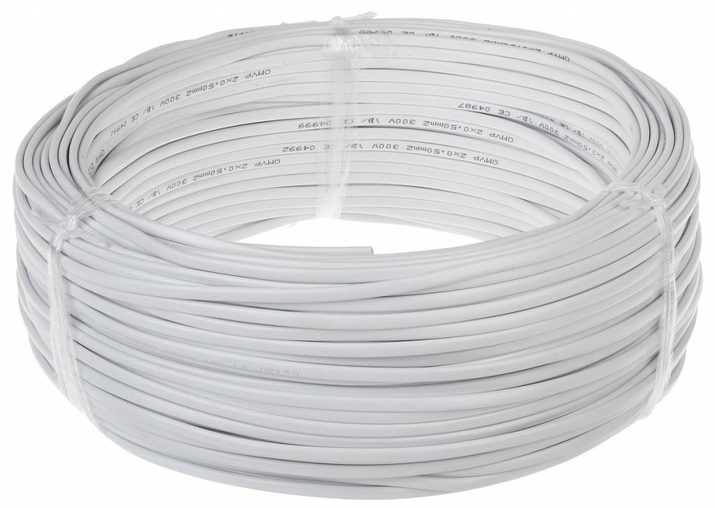 Aansluitsnoer – 100m – 2x 0.75 mm2 met witte mantel plat – H03VVH2-F