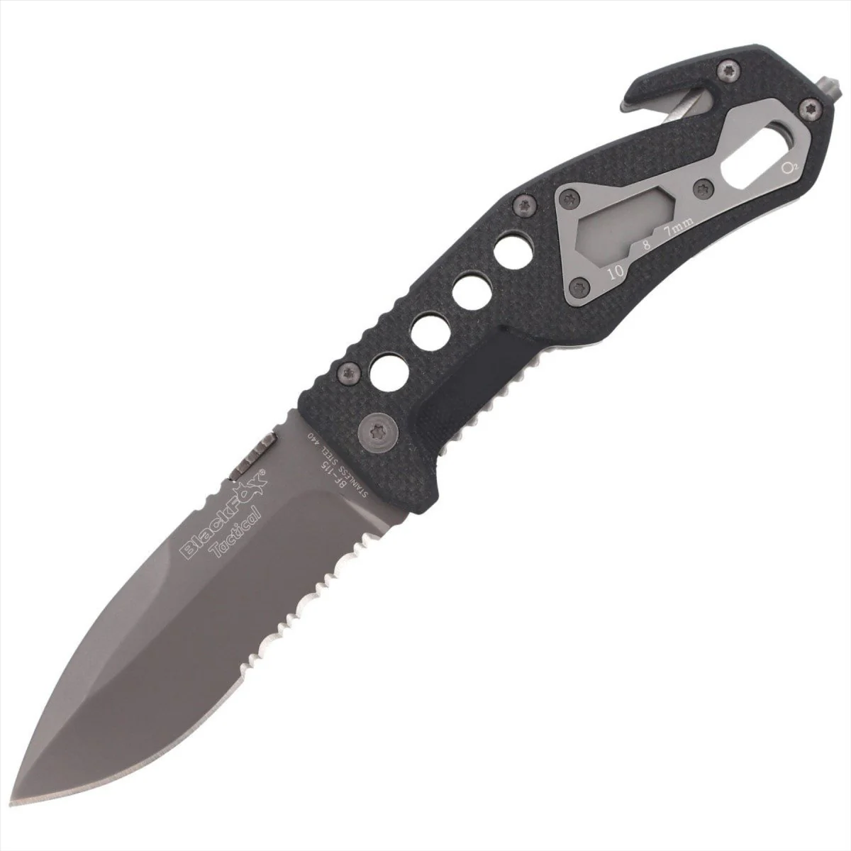 Black Fox BF-115 tactisch zakmes AISI 440-blad glasbreker G10-handvat