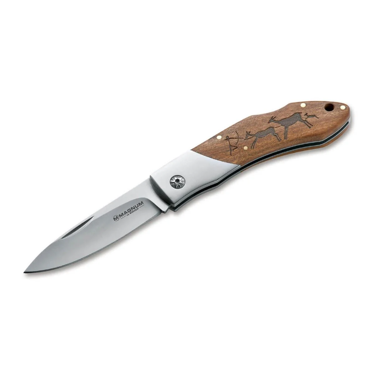 BOKER Caveman Steel zakmes 440A ongecoat staal versierd houten handvat