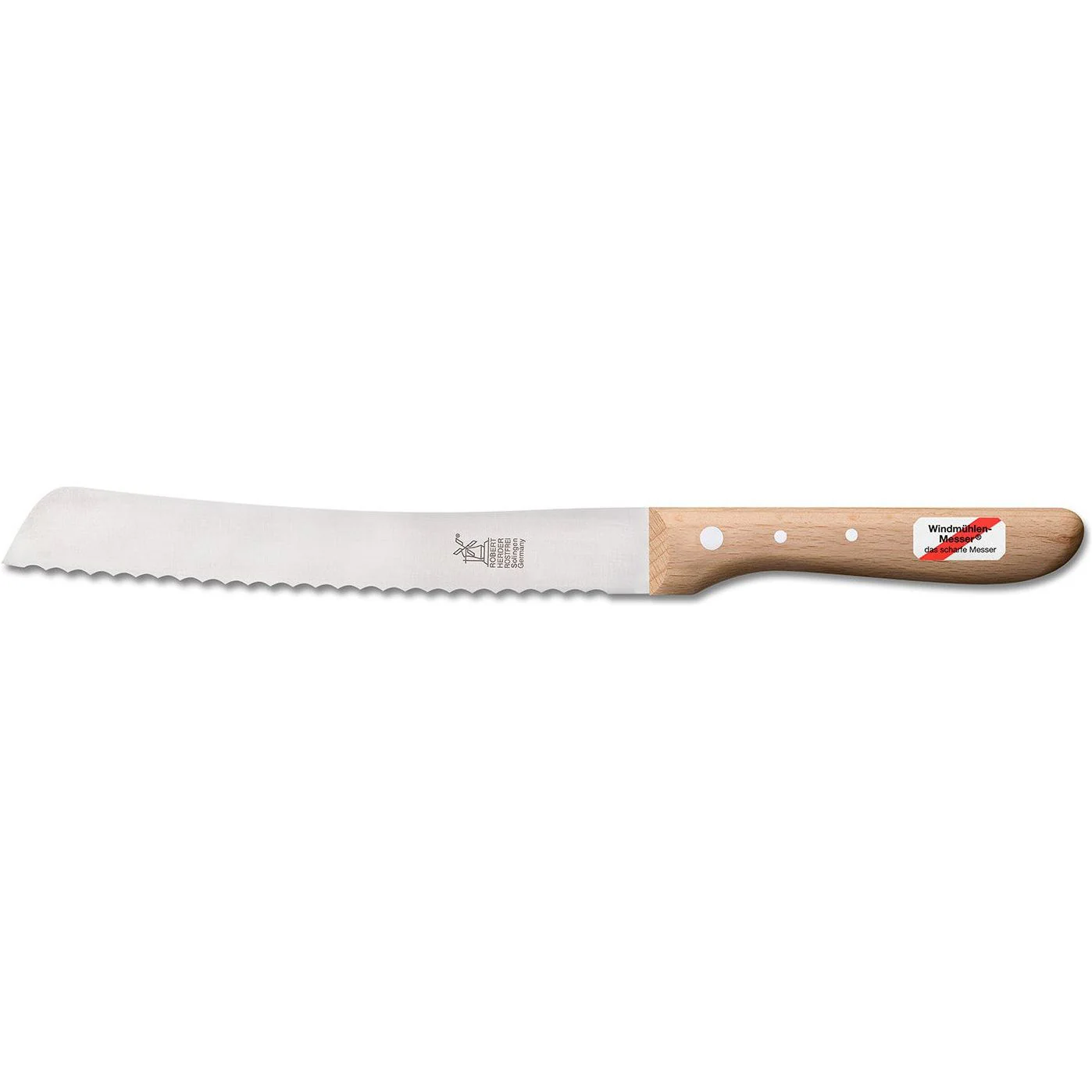 ROBERT HERDER broodmes ‘Hochgeschliffen’ lemmet RVS 19,5cm met golven, roodbeukhouten heft ROBERT HERDER broodmes ‘Hochgeschliffen’ lemmet RVS 19,5cm met golven, roodbeukhouten heft