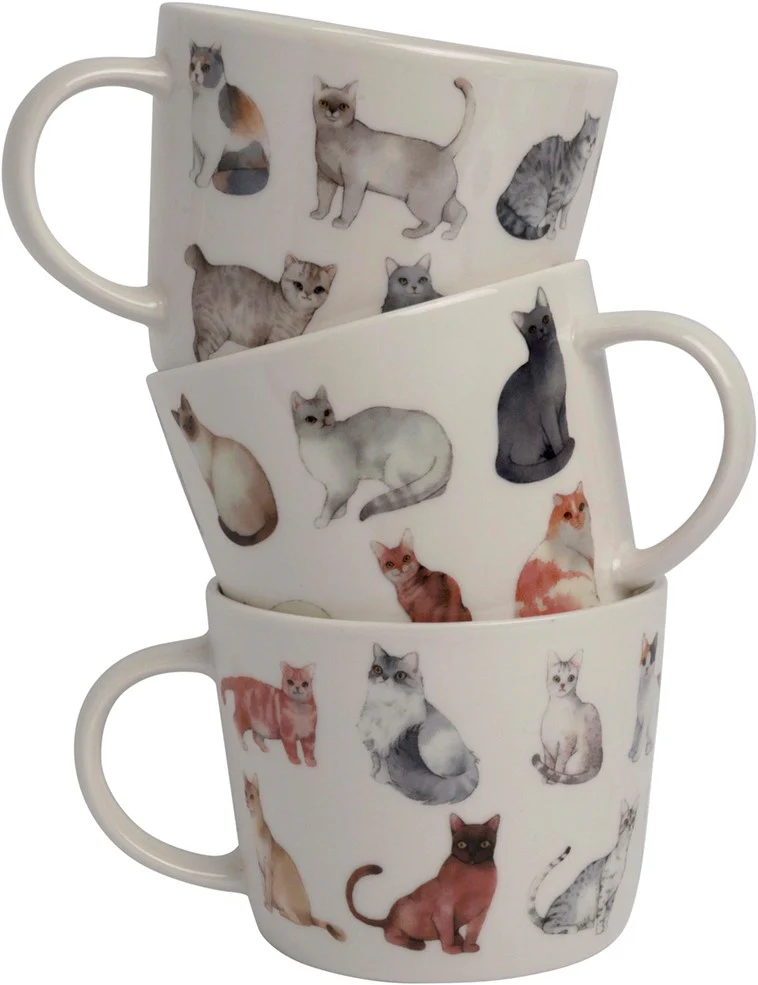 Dutch Floral Giftset 3 Bekers Laag Katten Kleur 32 cl.
