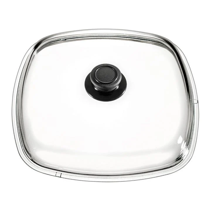 EUROLUX glazen deksel  28x28cm met roestvrijstalen rand en knop
