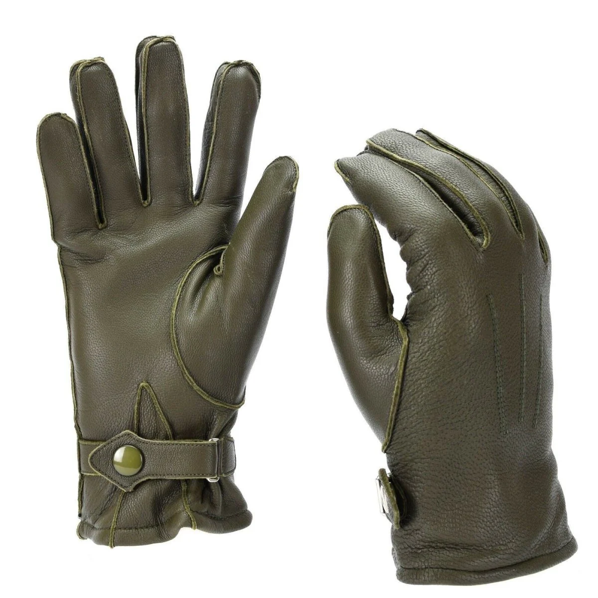 Echt Duitse politie -leer OD -handschoenen patrouilleren Olijf bekleed wol 100% winternieuw
