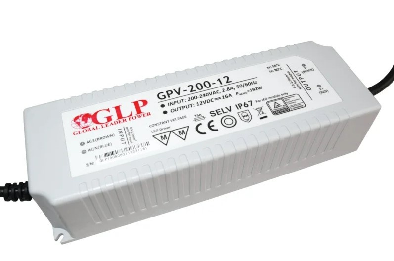 LED voedingsadapter – 12V 192W 16A – IP67 Waterdicht