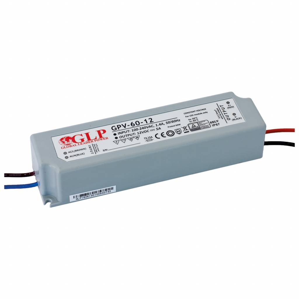 LED voedingsadapter – 12V 60W 5A – geschikt voor 12V LED-verlichting – IP67 waterdicht