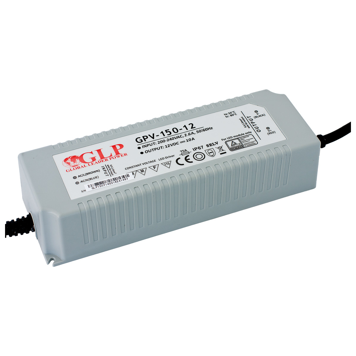 LED voedingsadapter – 24V 150W 6,25A – IP67 Waterdicht