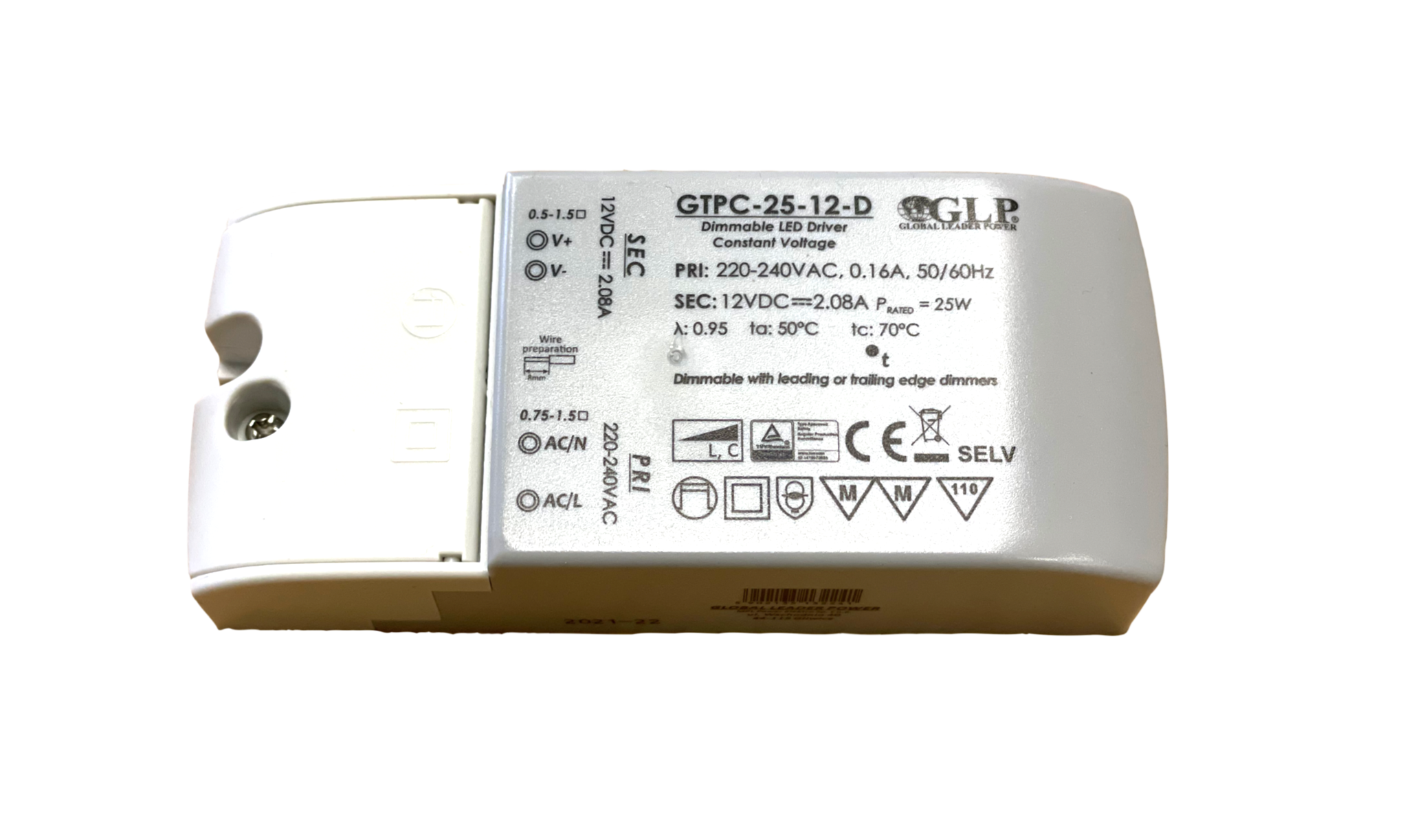 LED voedingsadapter dimbaar – 12V 25W 2.08A – geschikt voor 12V LED-verlichting