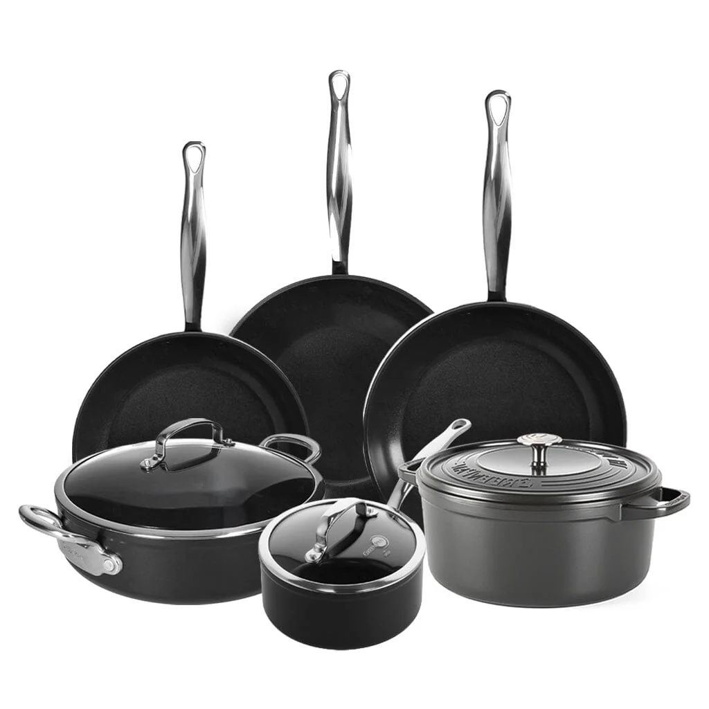 GreenPan – Barcelona Pro XXL 8-piece Pan Set 18/20/28/30/28/28 cm – saucepan with lid + 2 frying pans + casserole with lid + wok + frying pan
