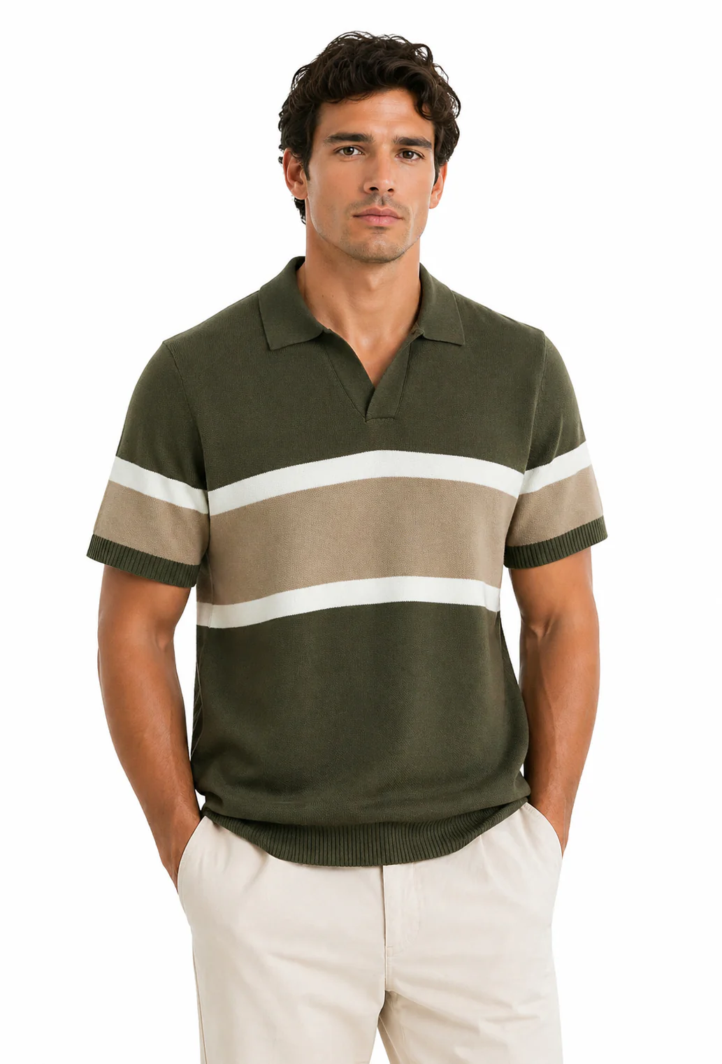 Amalfi Striped Knit Polo Green
