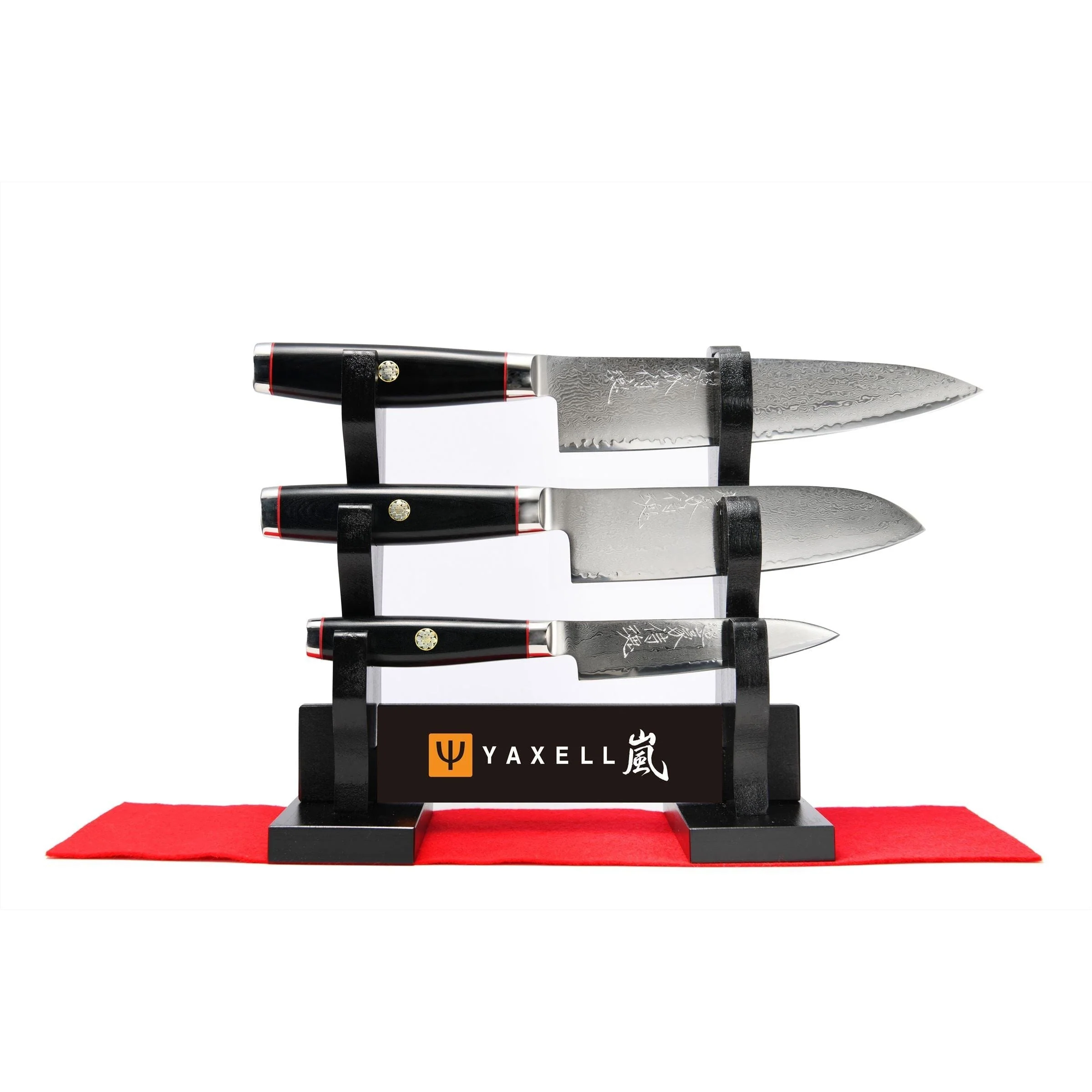 YAXELL SUPER GOU Ypsilon 4delige 193 lagen damaststalen set micarta heft katana display