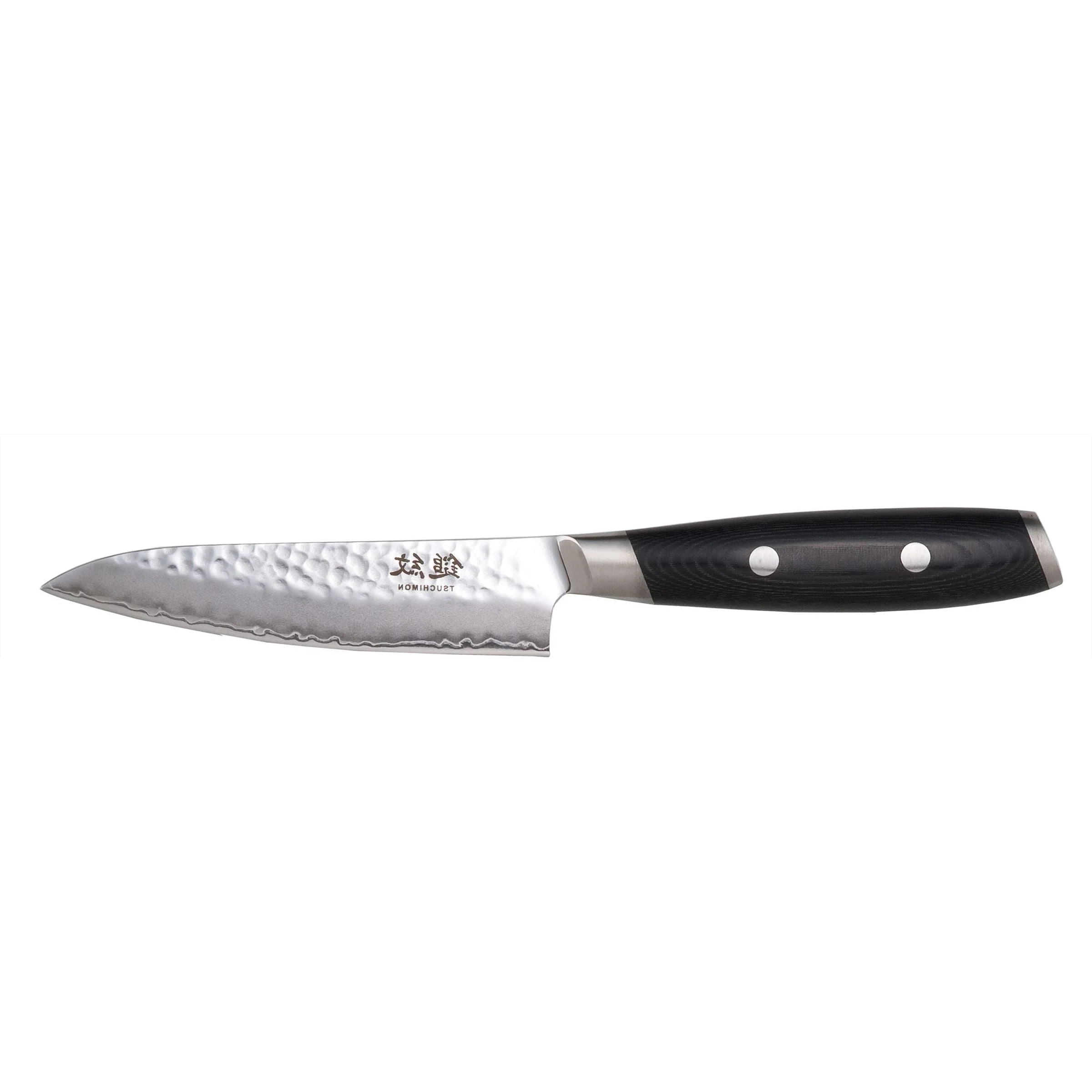 YAXELL TSUCHIMON Universele koksmes gehamerd VG10 stalen lemmet 12cm zwart micarta heft