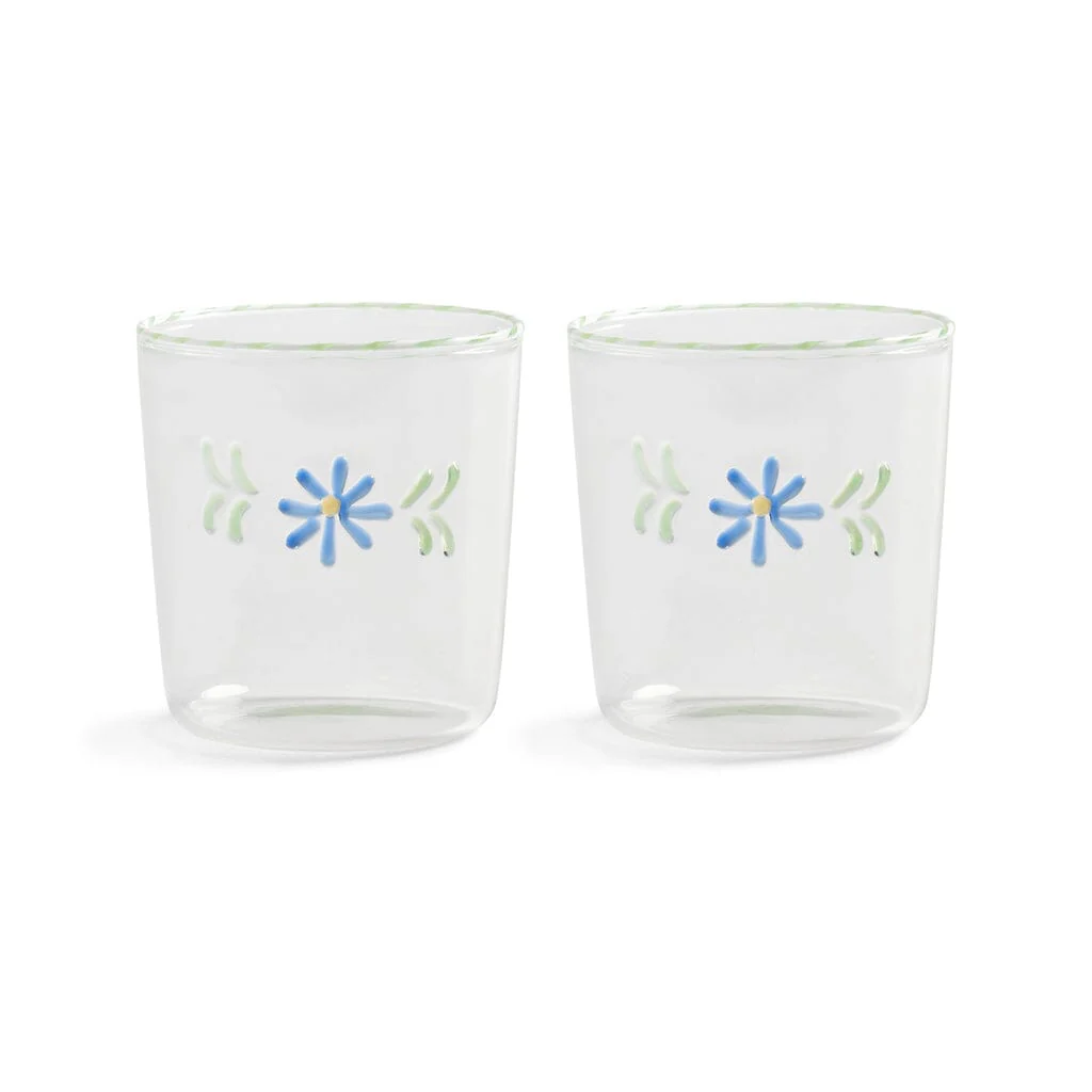 &Klevering – Glass flora blue set of 2
