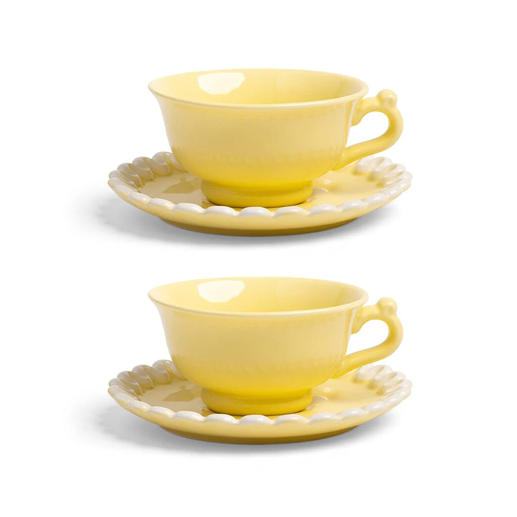 &Klevering – Whip Cup and Saucer – Yellow – Set of 2