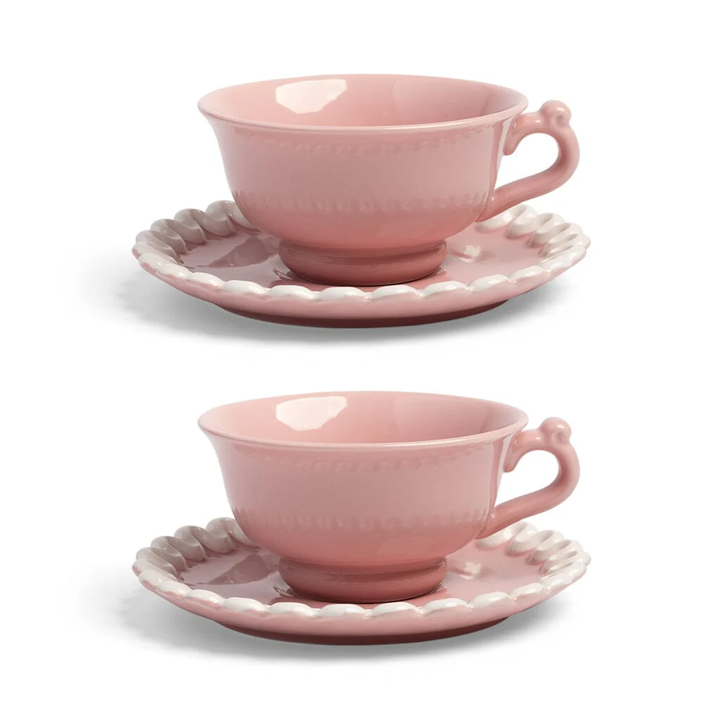 &Klevering – Whip Cup and Saucer – Pink – Set of 2