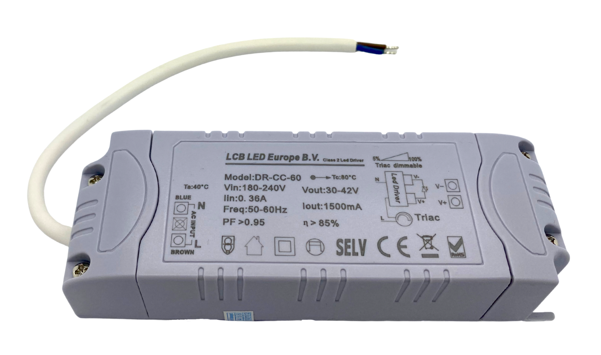 Dimbare LED Driver – 65W 25-42V 1500mA – Fase af- en aansnijding