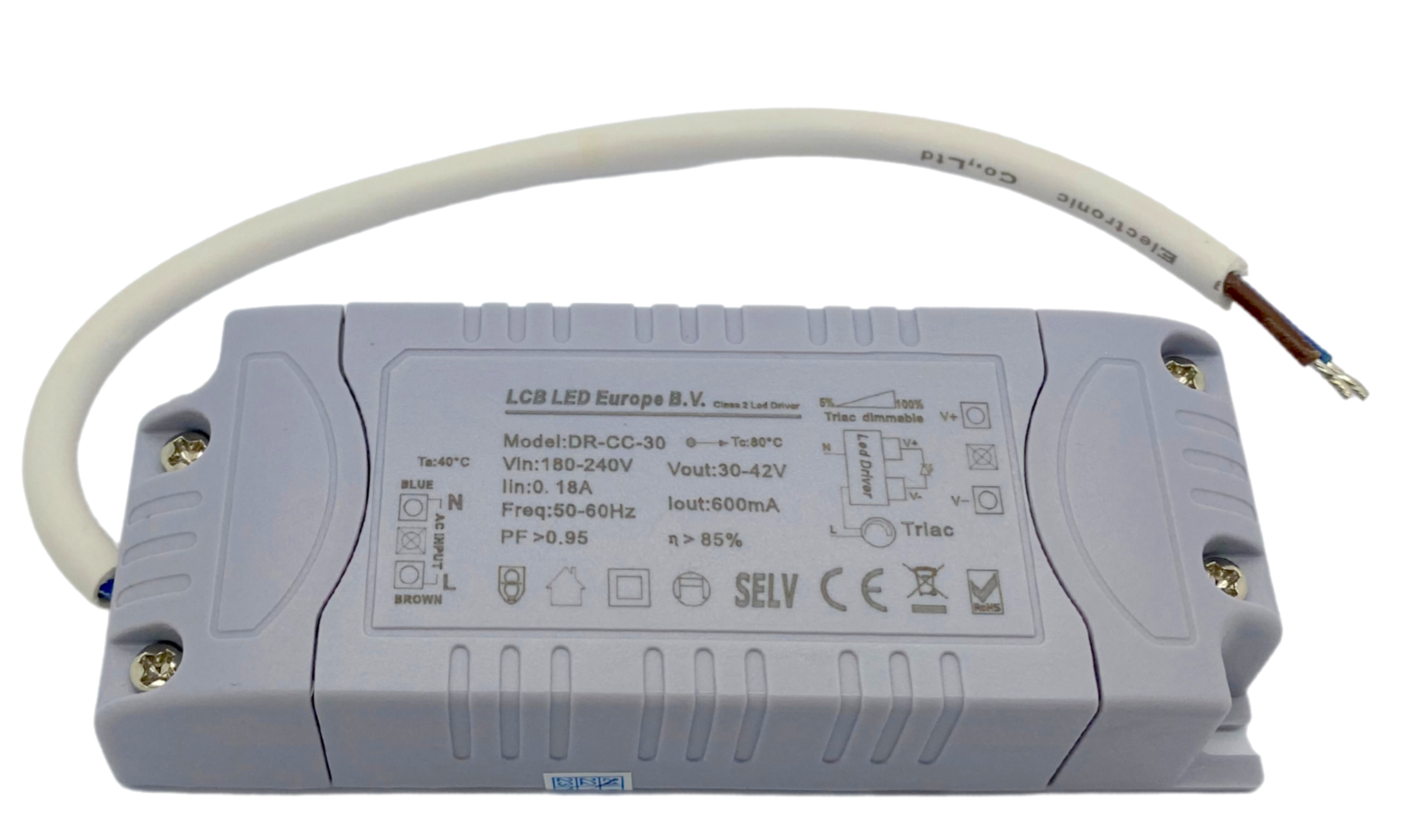 Dimbare LED driver – Triac / fase aansnijding – 27-42V – voor 25W LED paneel
