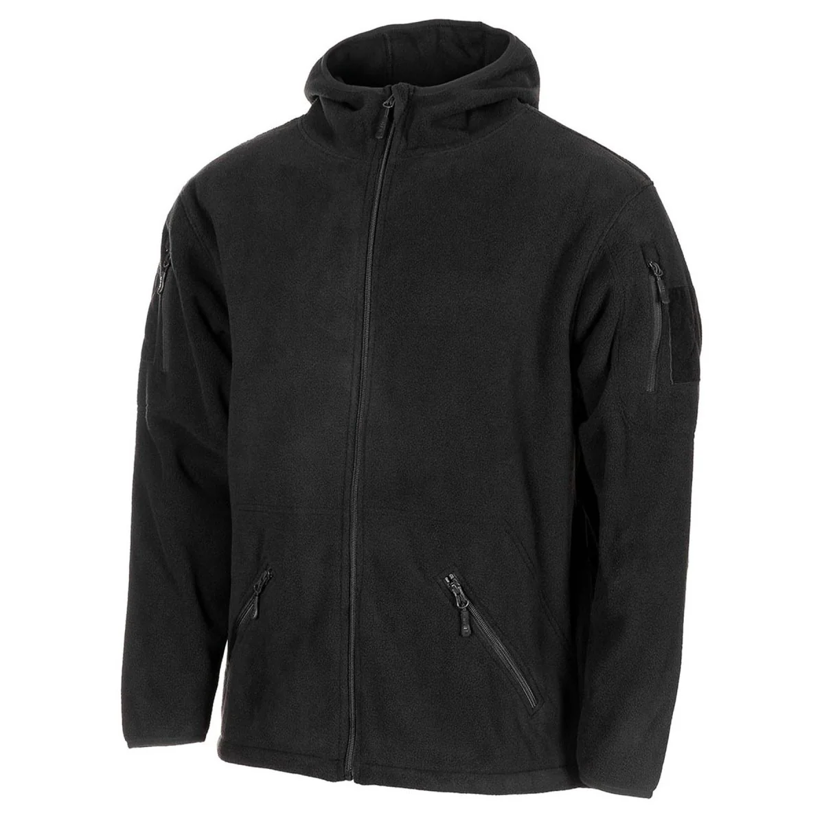 MFH Militaire zwarte tactische fleece jas thermische kap elastische zoomline nieuw