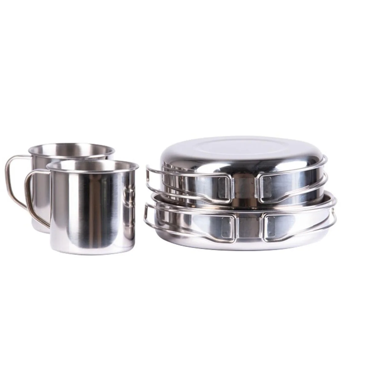 MIL-TEC Outdoor kookgerei 8 stuks roestvrij kamperen kookpot pan kopje plaat