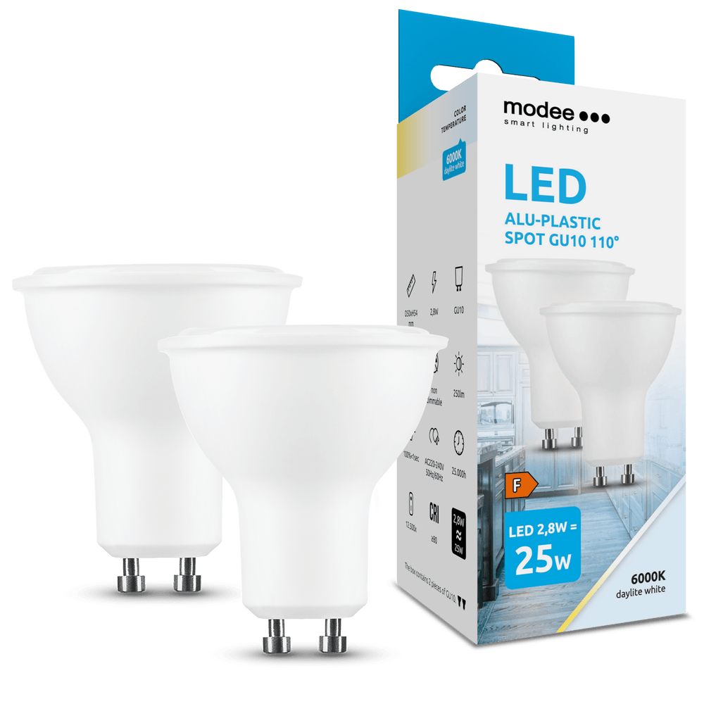 2-PACK LED Spot – GU10 fitting – 2,8W vervangt 25W – 6000K daglicht wit