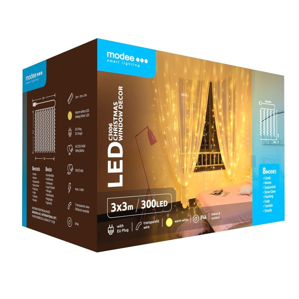 Kerst Lichtgordijn – 3×3 Meter – 300 LED's – 2700K