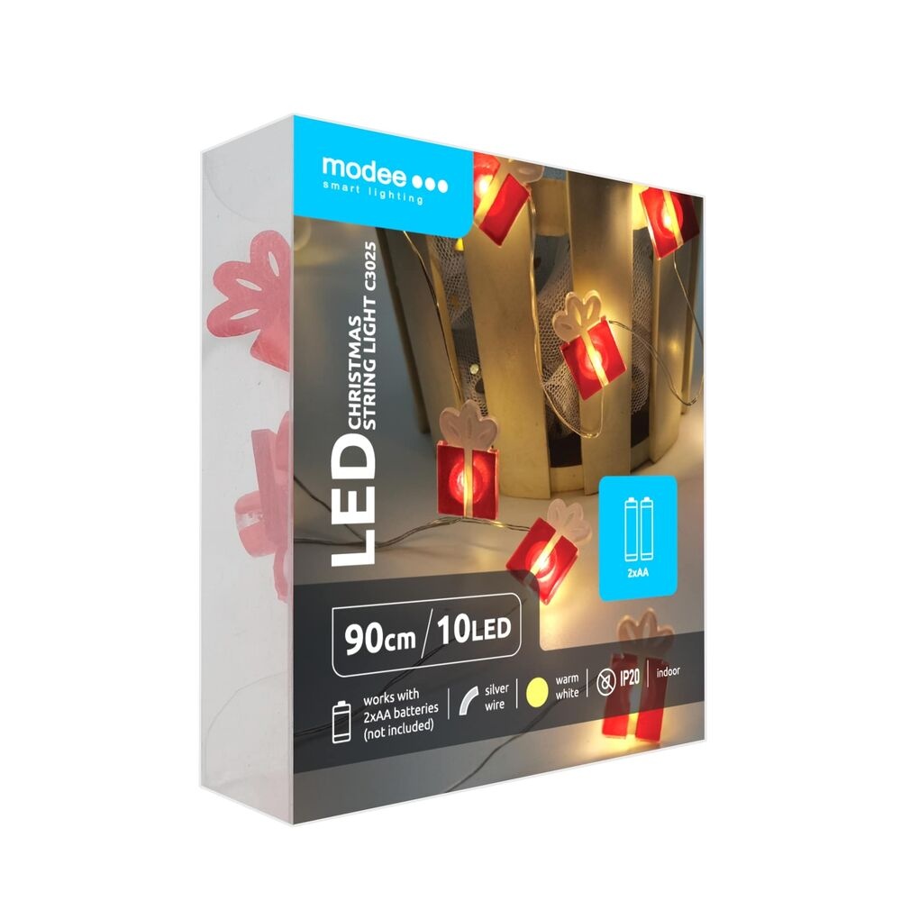 Kerst Lichtsnoer Cadeautjes – 90cm – 10 LED's – Op Batterij
