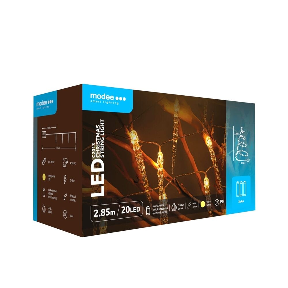 Kerst Lichtsnoer IJspegel op Batterij – 2.85 Meter – 20 LED's – Warm Wit