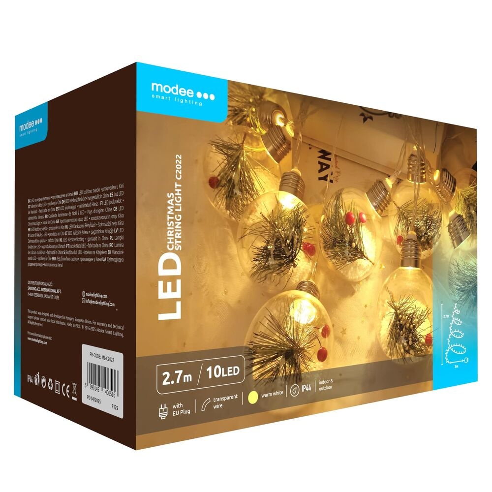Kerst Lichtsnoer met Bollen – 3 Meter – 10 LED's – Warm Wit