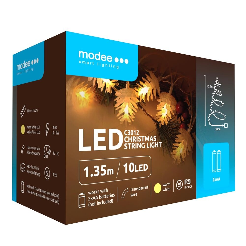 Kerst Lichtsnoer met Dennenappels – 1.65 Meter – 10 LED's – Op Batterij