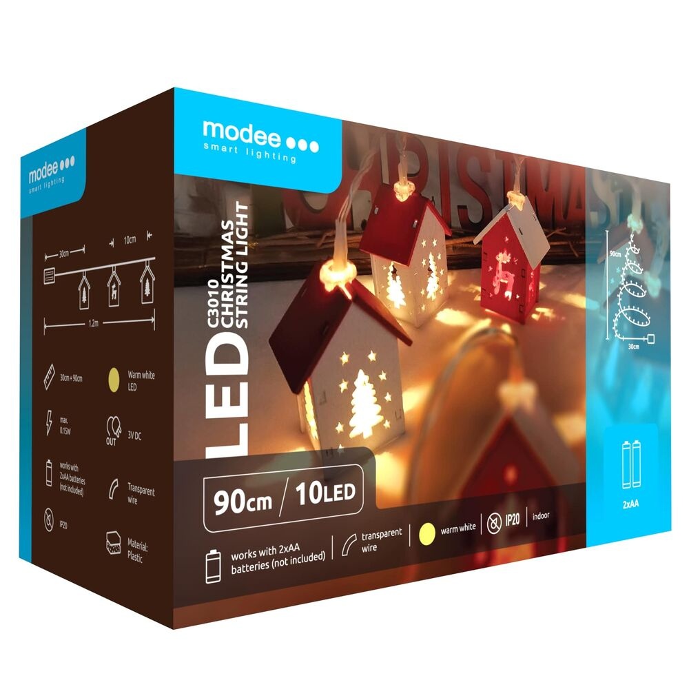 Kerst Lichtsnoer met Huisjes – 1.2 Meter – 10 LED's – Op Batterij
