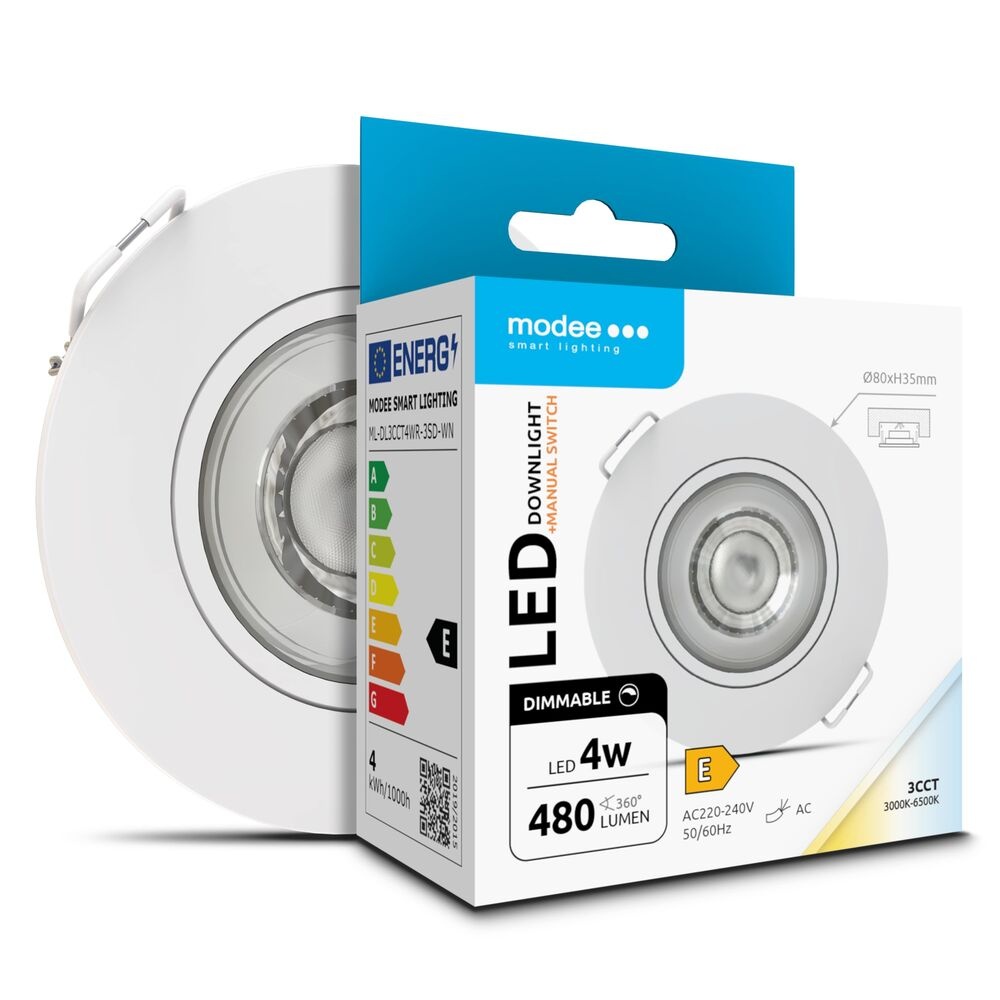 LED inbouwspot – Wit – 4W – 3CCT – 3000K/4000K/6500K – 480lm – IP44 – 80mm – Kantelbaar – Dimbaar | Zaagmaat 68mm