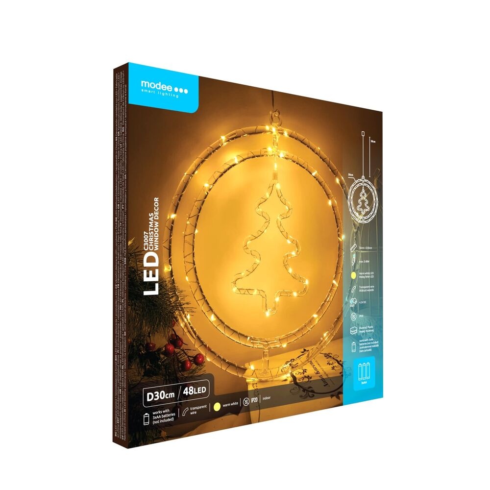 LED Kerstkrans Kerstboom – Ø30cm – 48 LED's – Warm Wit – Op Batterij – Copy